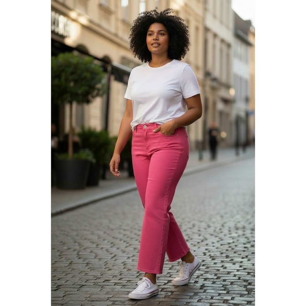Judy Blue Hot Pink High Waist Wide Leg Raw Hem Jeans Plus Size 20W JB88816 C-CO